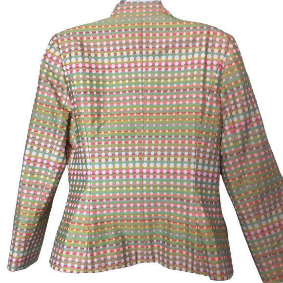Flores & Flores Bright Dot Open Front Cotton Blazer Size 10 - Picture 5 of 6